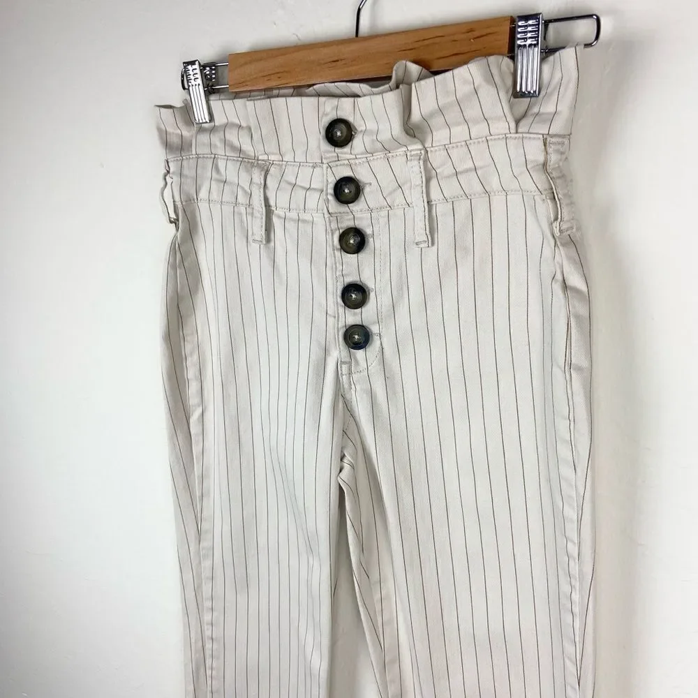 Free People Montella High-Rise Paperbag Pinstripe Jeans - Cream